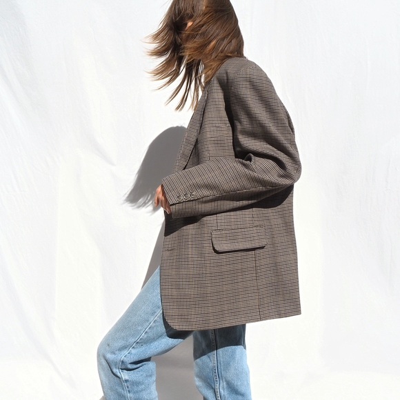 VINTAGE CHECK HOUNDSTOOTH OVERSIZE MENS BLAZER - Picture 2 of 4